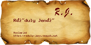 Ráduly Jenő névjegykártya